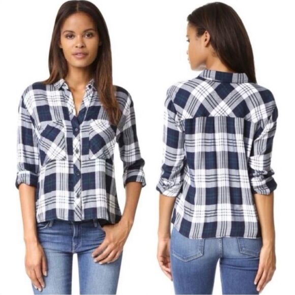 Rails Dylan Relaxed Fit Plaid Long Sleeve Button Down Crop Shirt Size Small - Picture 1 of 10